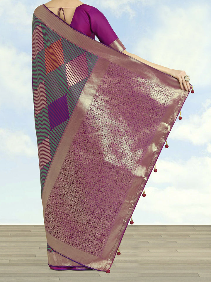 Multi Colour Banarasi Silk Zari Weaving Saree | SHOBITAM