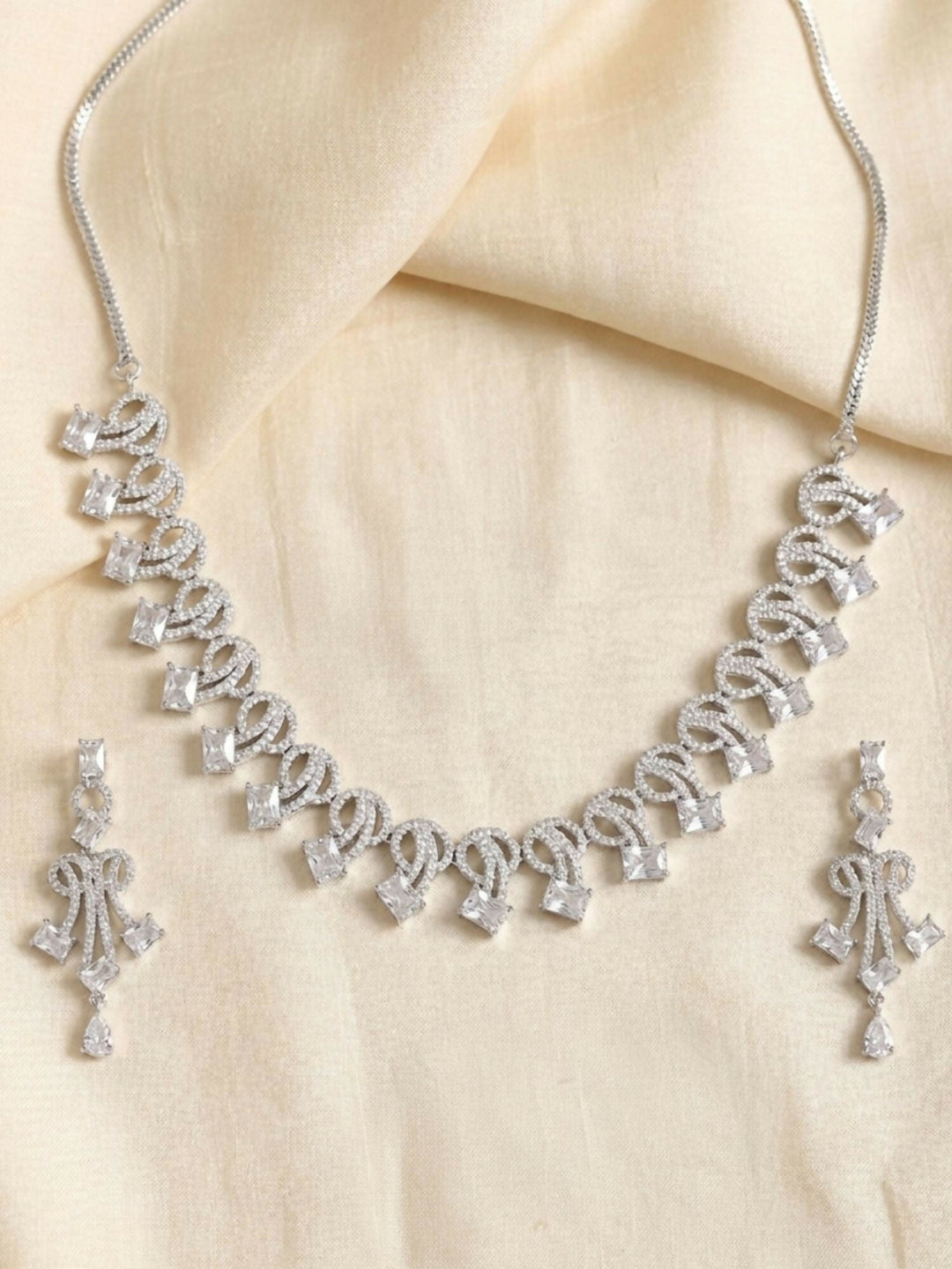 Mesmerizing Silver Plated American Diamond Necklace Set | Shobitam