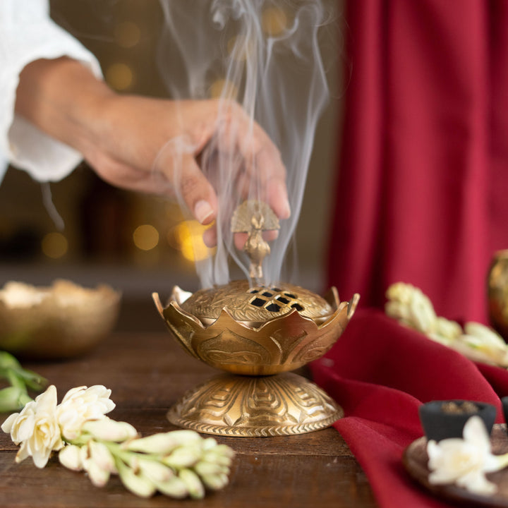 Lotus Brass Incense & Loban Burner Dhoop Dani