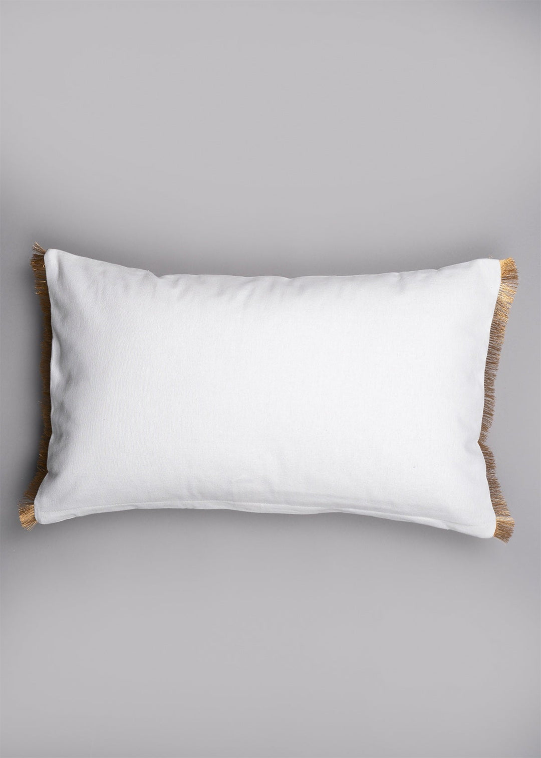 Lotus Blossom Green Decorative Cushion Cover for Sofa with Gold Fringe – 100% Cotton 12" x 20" | SHOBITAM