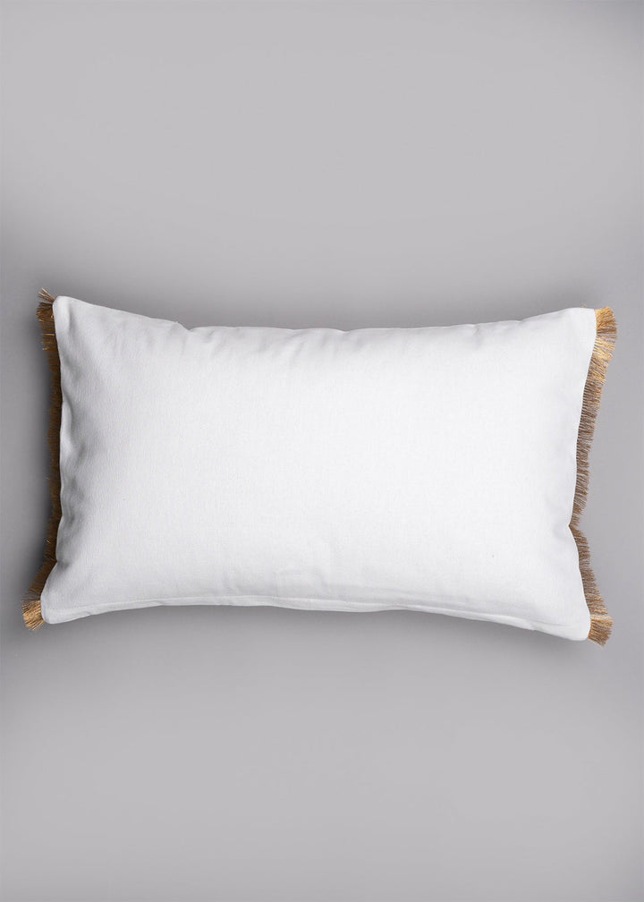 Lotus Blossom Green Decorative Cushion Cover for Sofa with Gold Fringe – 100% Cotton 12" x 20" | SHOBITAM