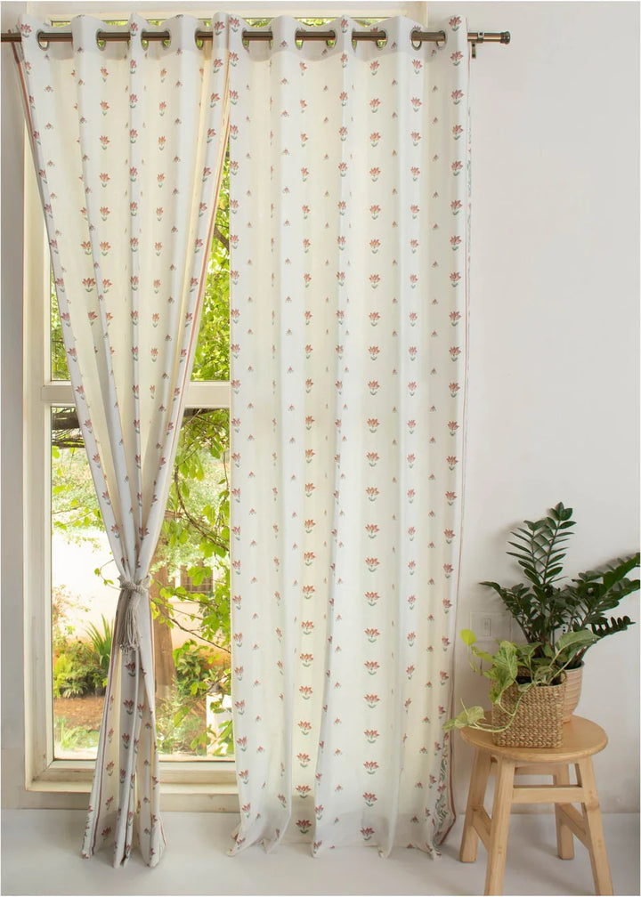 Tala 100% cotton curtain with Lotus Prints - Customizable for size, lining and headers