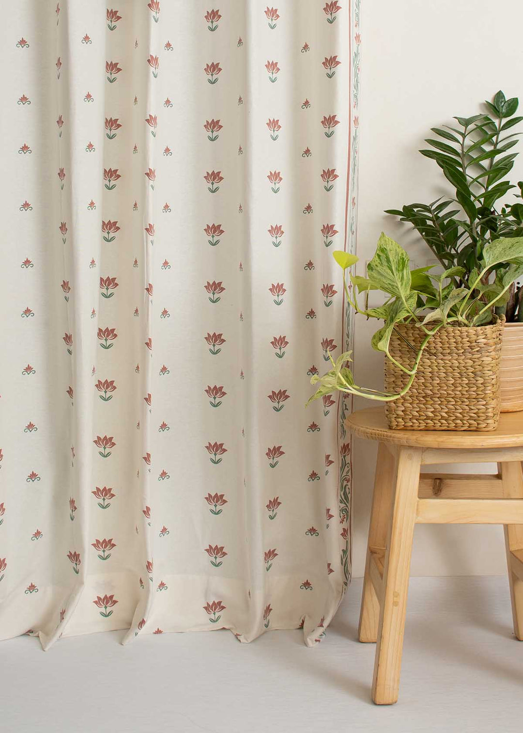 Lotus Pond 100% cotton minimal curtain for living room - Light Reduction - Multicolor - Single Piece | SHOBITAM
