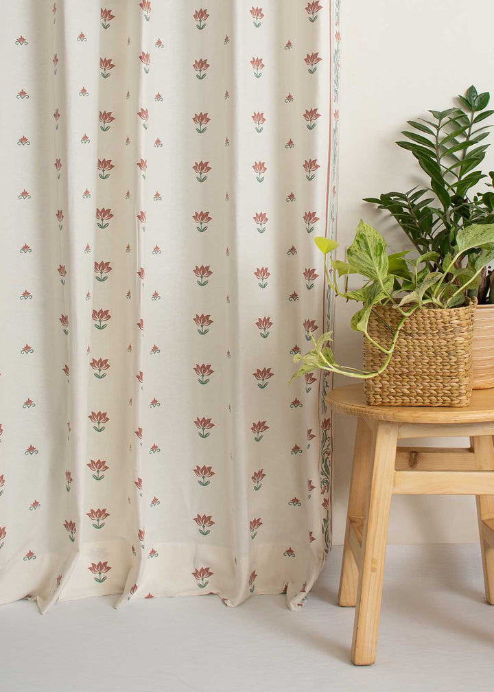 Lotus Pond 100% cotton minimal curtain for living room - Light Reduction - Multicolor - Single Piece | SHOBITAM