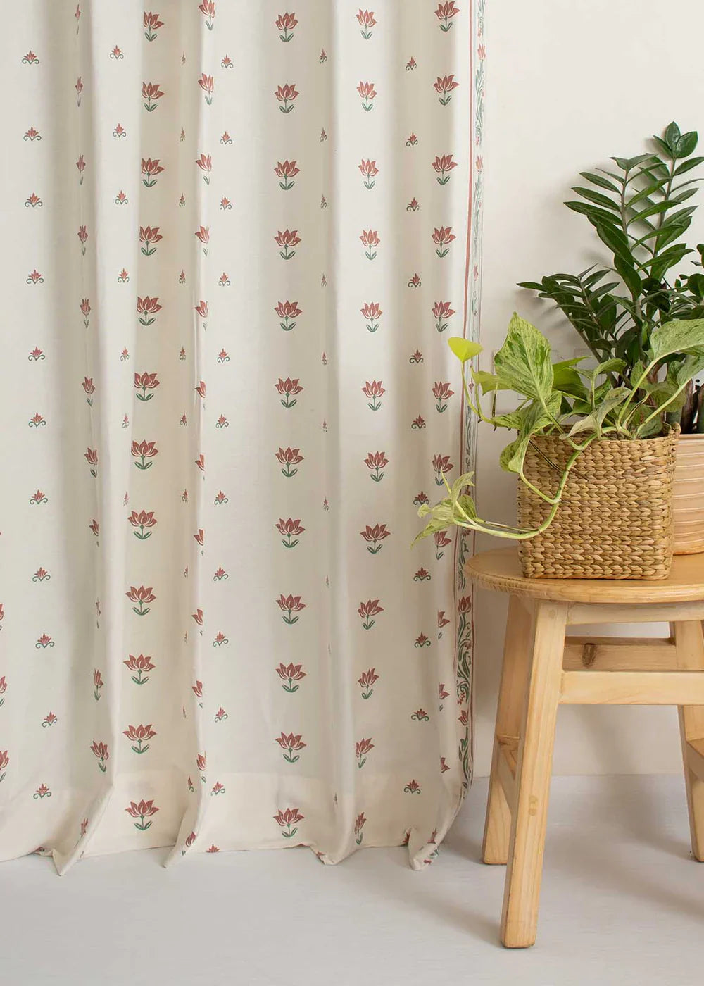 Tala 100% cotton curtain with Lotus Prints - Customizable for size, lining and headers