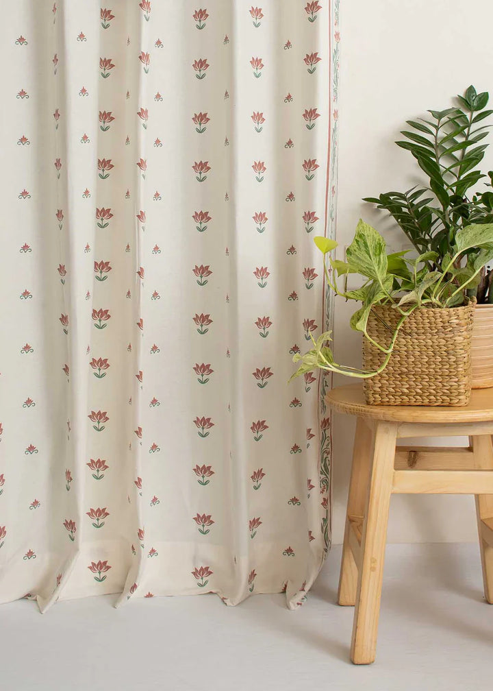 Tala 100% cotton curtain with Lotus Prints - Customizable for size, lining and headers