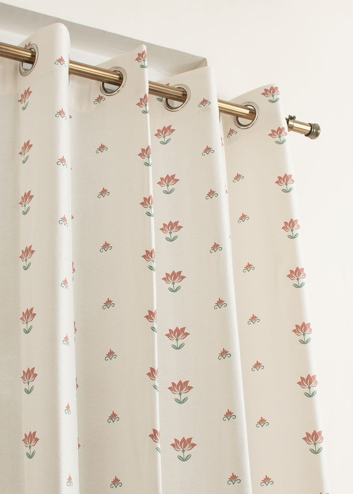 Lotus Pond 100% cotton minimal curtain for living room - Light Reduction - Multicolor - Single Piece | SHOBITAM