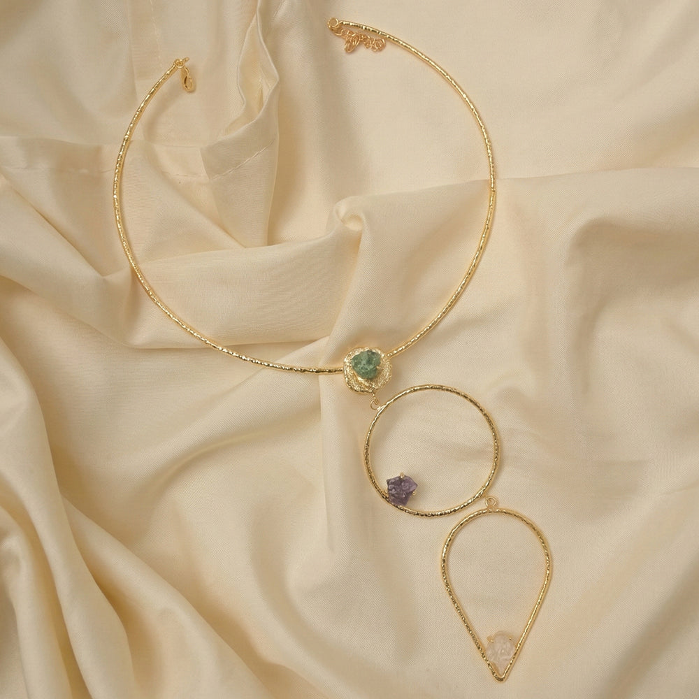 Gold Dangle Handcrafted 3 tier necklace | SHOBITAM