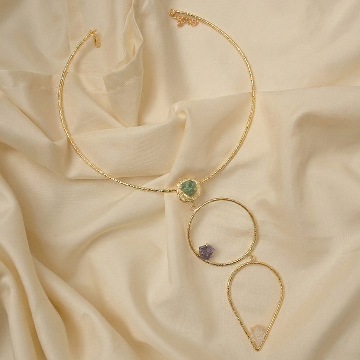Gold Dangle Handcrafted 3 tier necklace | SHOBITAM