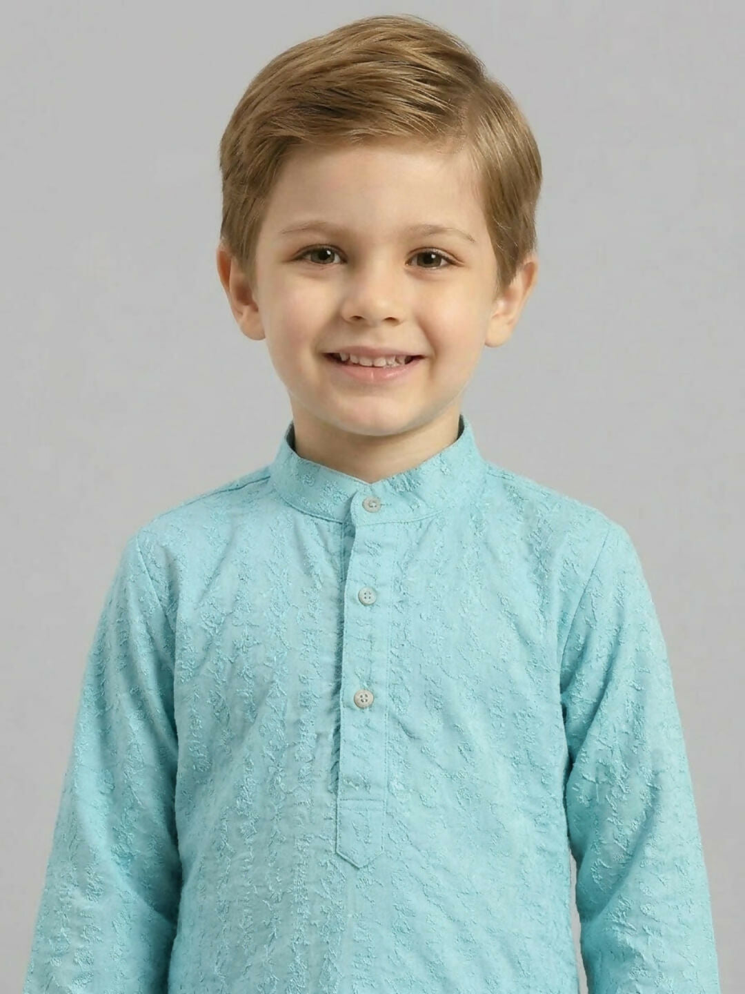 Boys Blue Textured Kurta Pajama Set | Ethnic Wear for Kids | SHOBITAM
