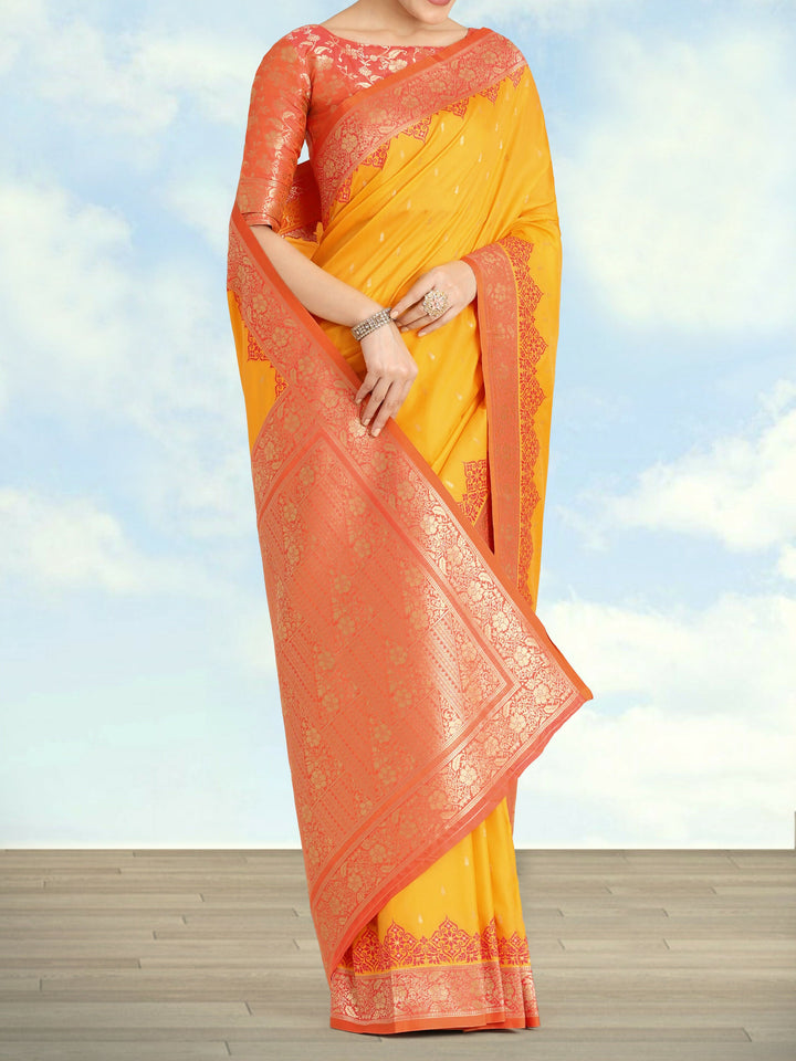 Semi Banarasi Silk Yellow Color Weaving Saree| Shobitam