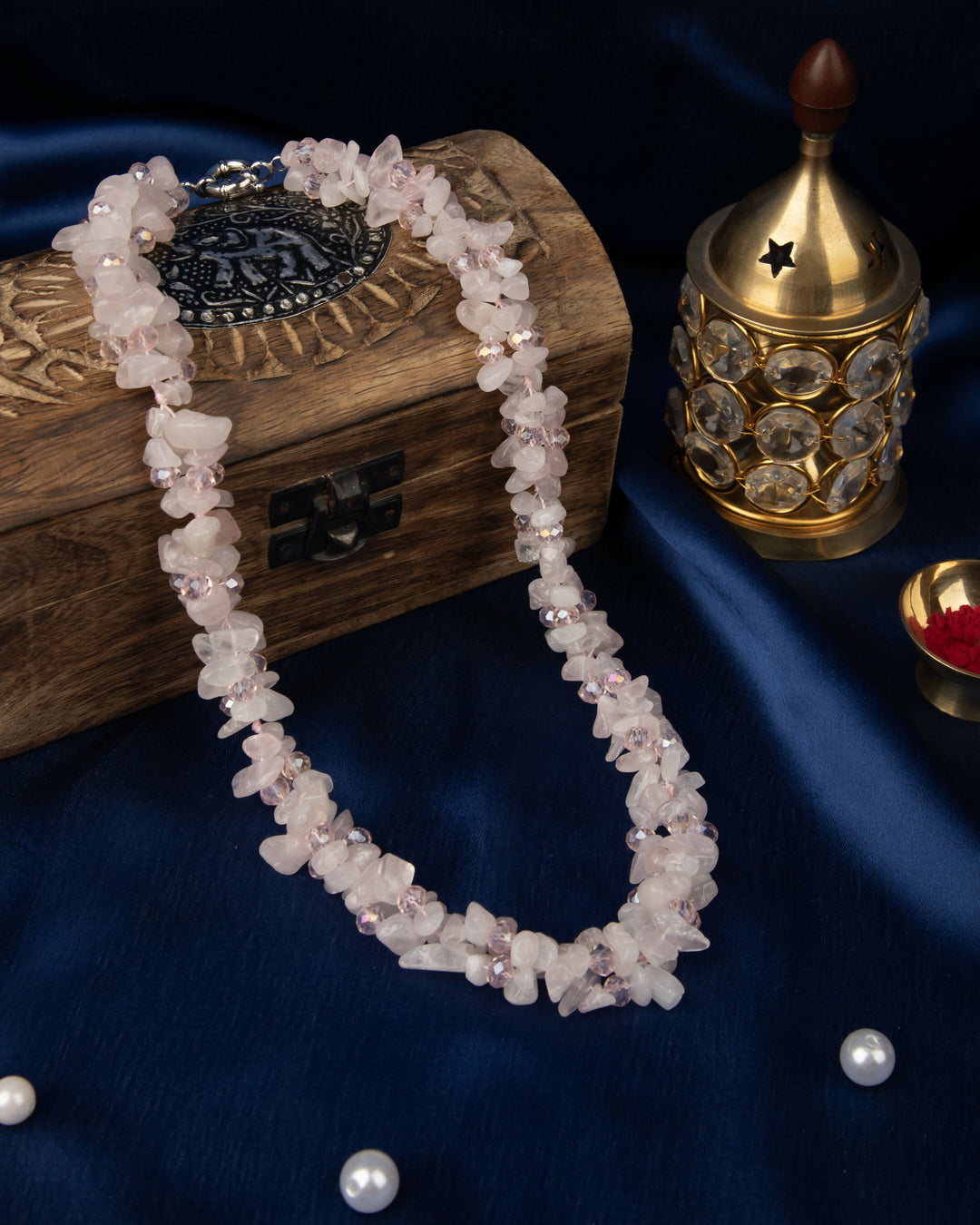 Gulab Noor- Natural Pink Agate & Crystal Mala | SHOBITAM