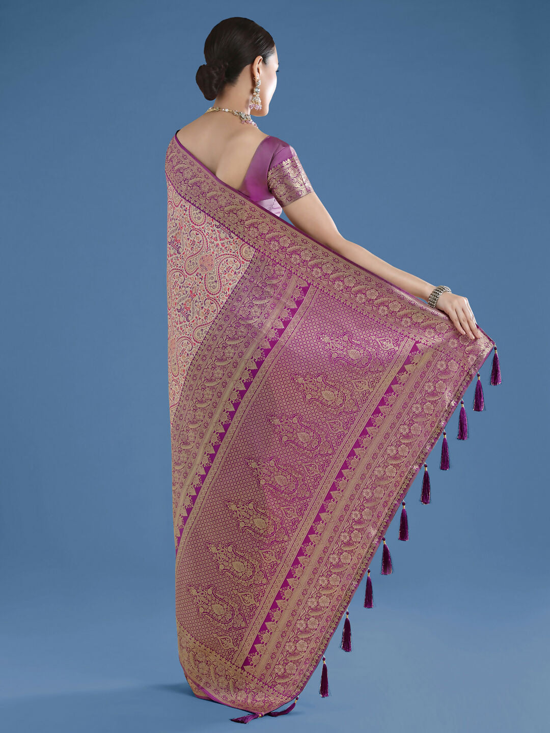 Beige Banarasi Semi Silk Saree With Traditional Paisley Weaves | SHOBITAM
