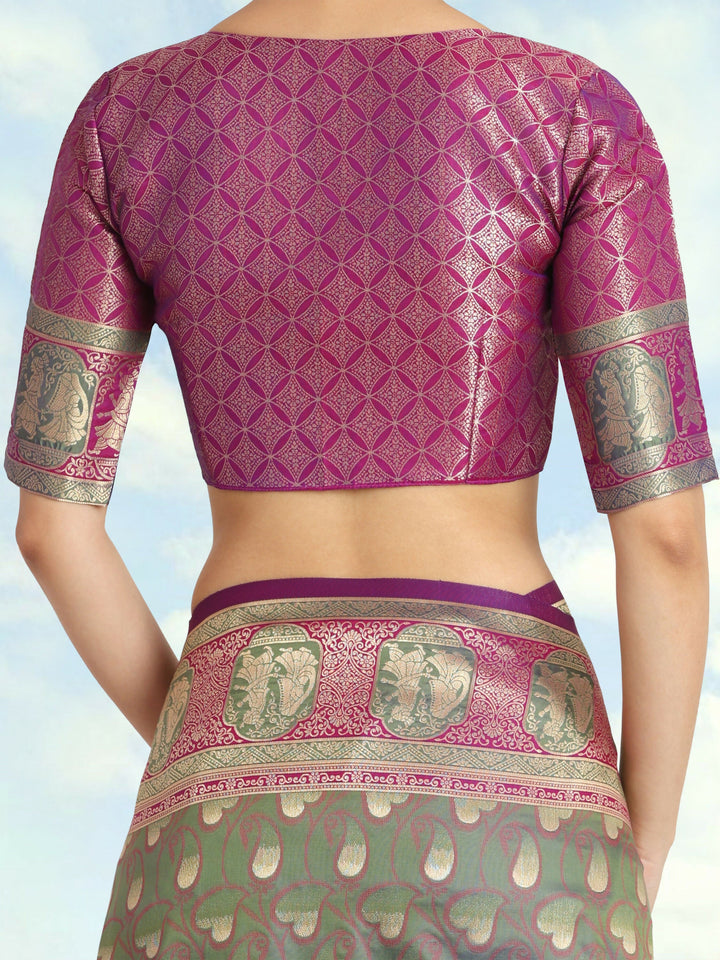 Olive Green Color Weaving Semi Banarasi Silk Saree| SHOBITAM