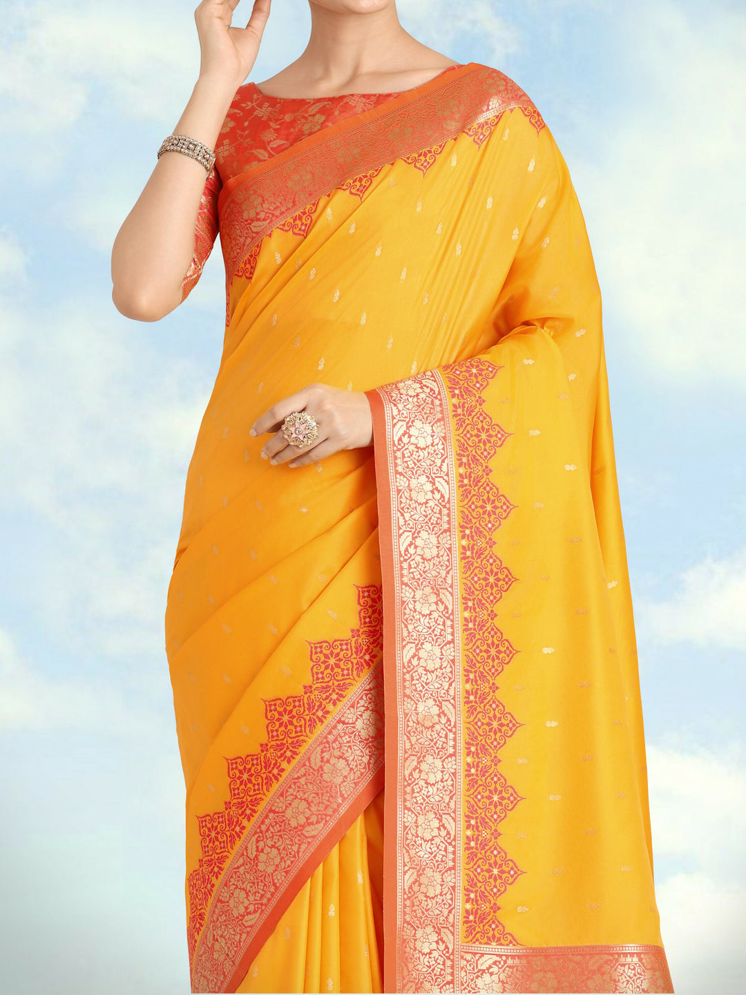 Banarasi Silk Yellow Color Weaving Saree  | SHOBITAM