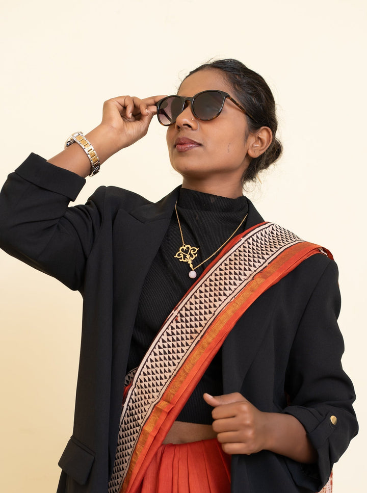 Madder Red Bagru Handblock printed Chanderi Silk Cotton Saree Rust Romance | SHOBITAM