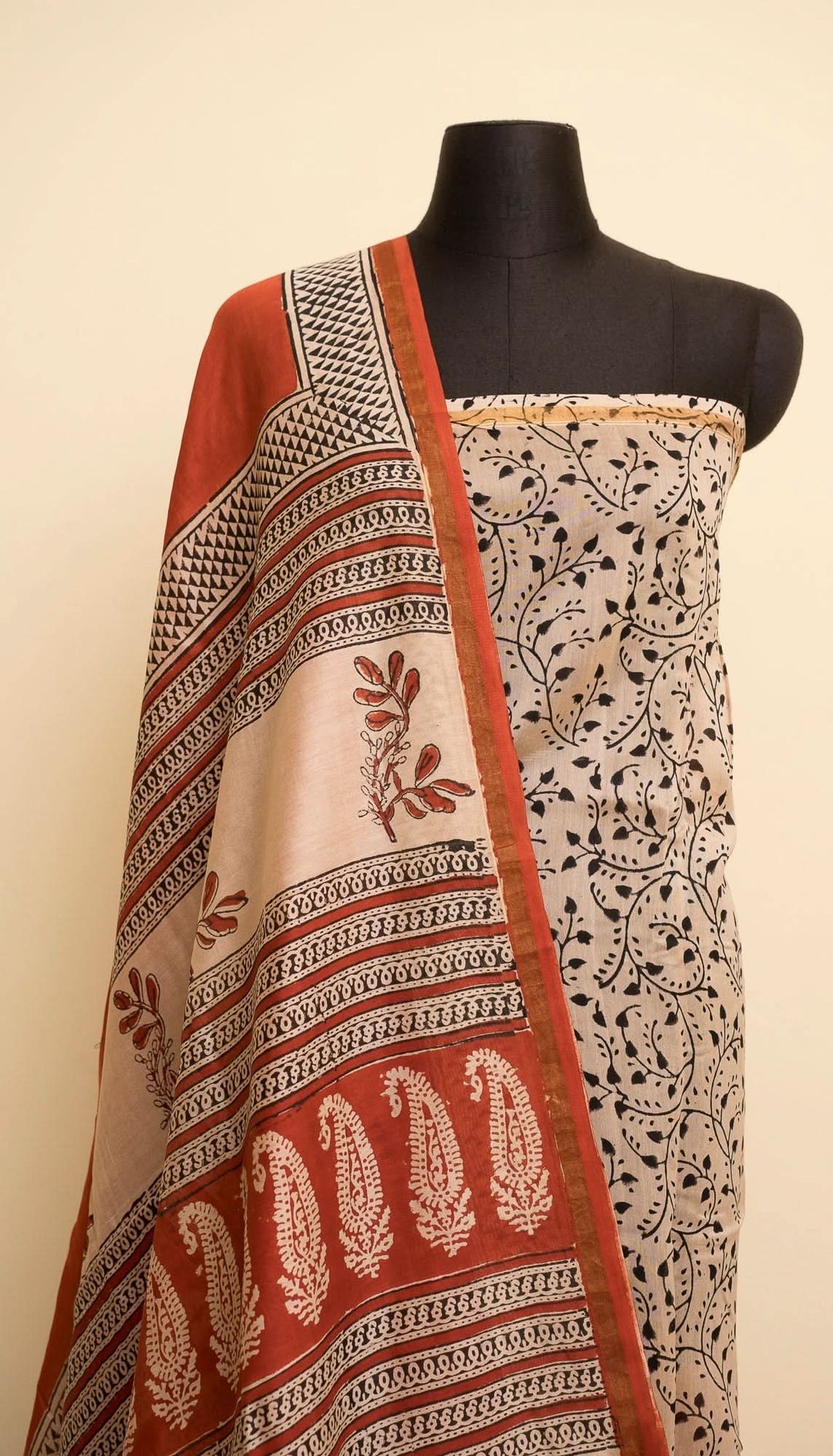 Madder Red Bagru Handblock printed Chanderi Silk Cotton Saree Rust Romance | SHOBITAM
