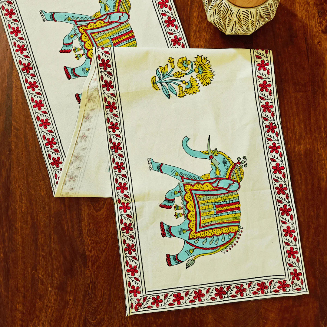 Maharaj Hand Block Print Table Runner, 100% cotton, 13" x 72"