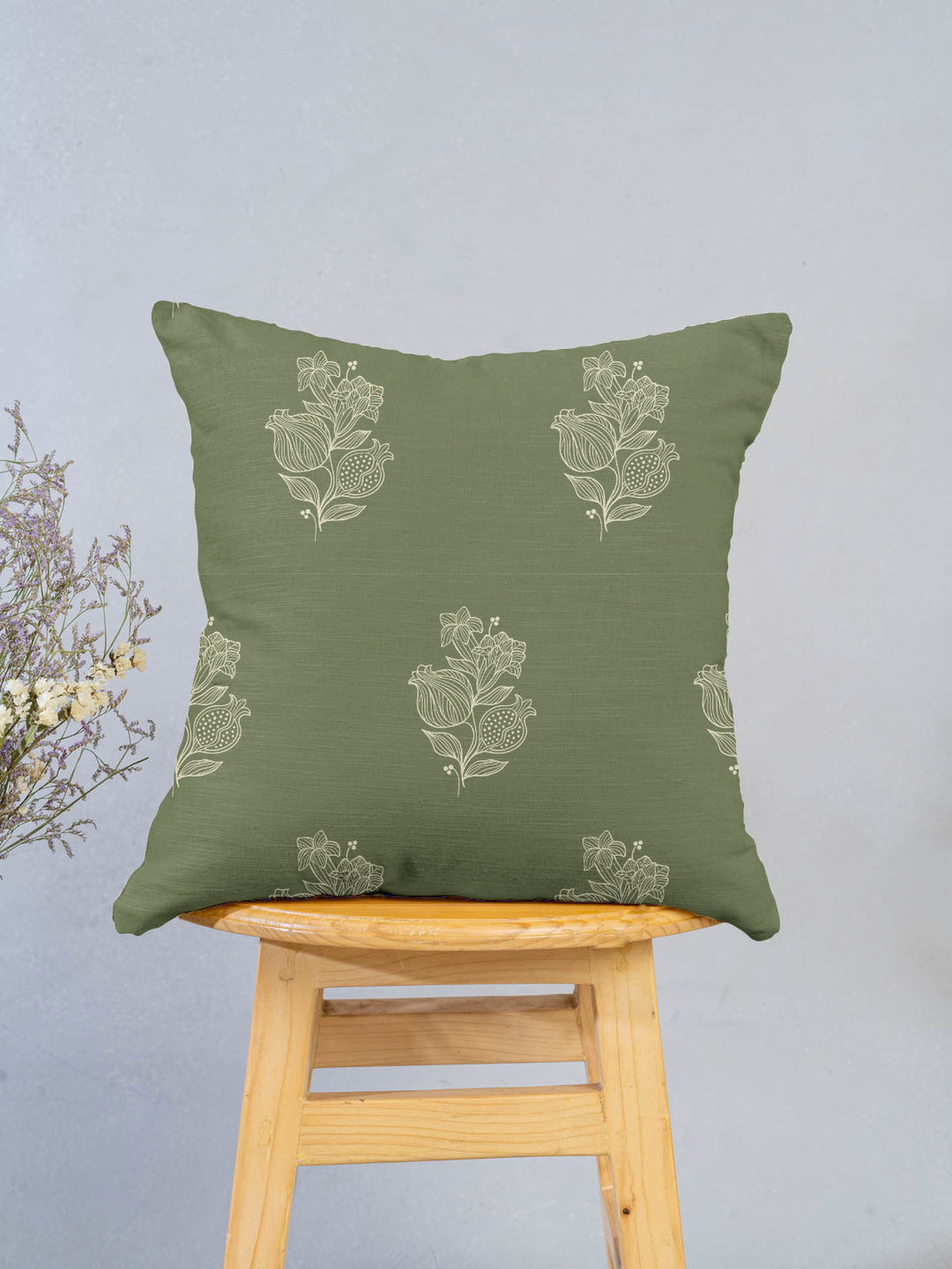 Malabar Pepper Green Floral Cushion Cover for Sofa – 100% Cotton | SHOBITAM