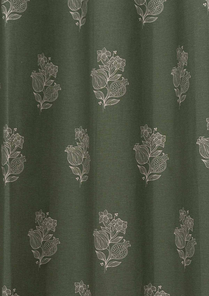 Malabar Printed 100% cotton ethnic curtain for living room & Bedroom - Room darkening - Pepper Green - Single Piece