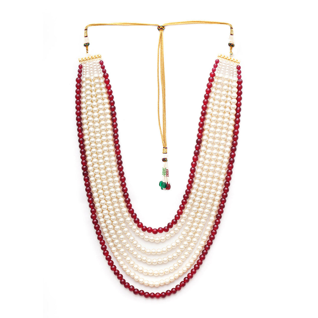 White and Maroon Beaded Neckpiece | SHOBITAM