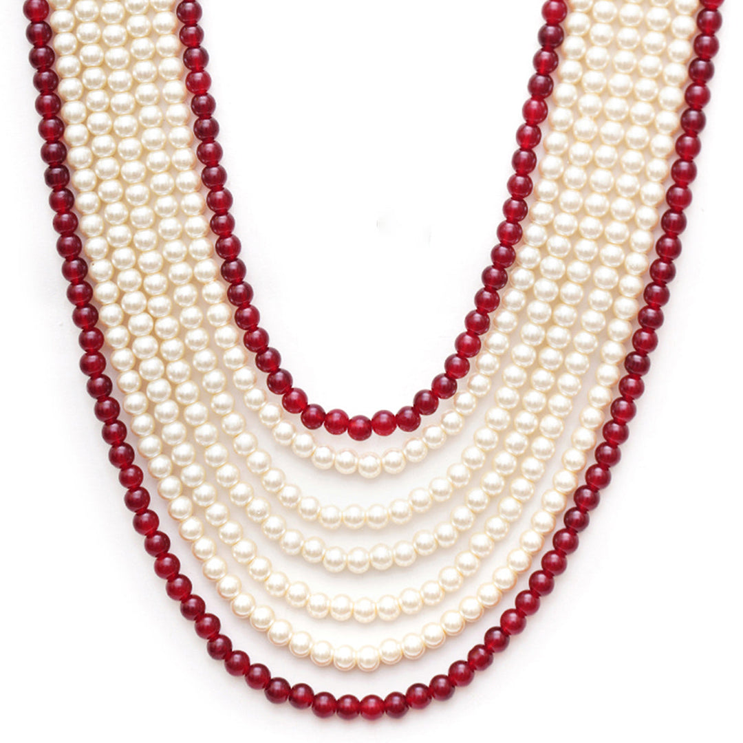 White and Maroon Beaded Neckpiece | SHOBITAM