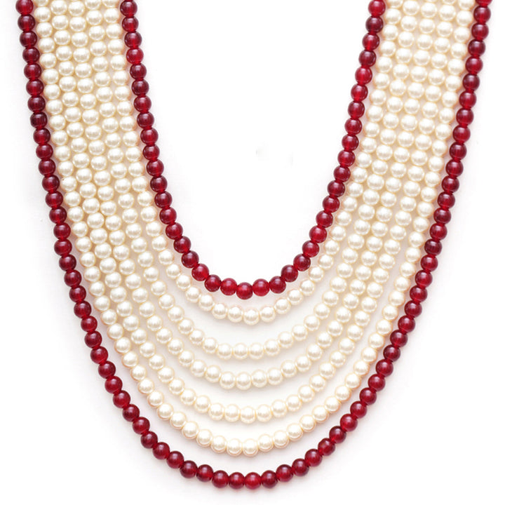 White and Maroon Beaded Neckpiece | SHOBITAM