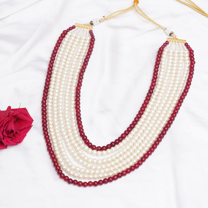 White and Maroon Beaded Neckpiece | SHOBITAM