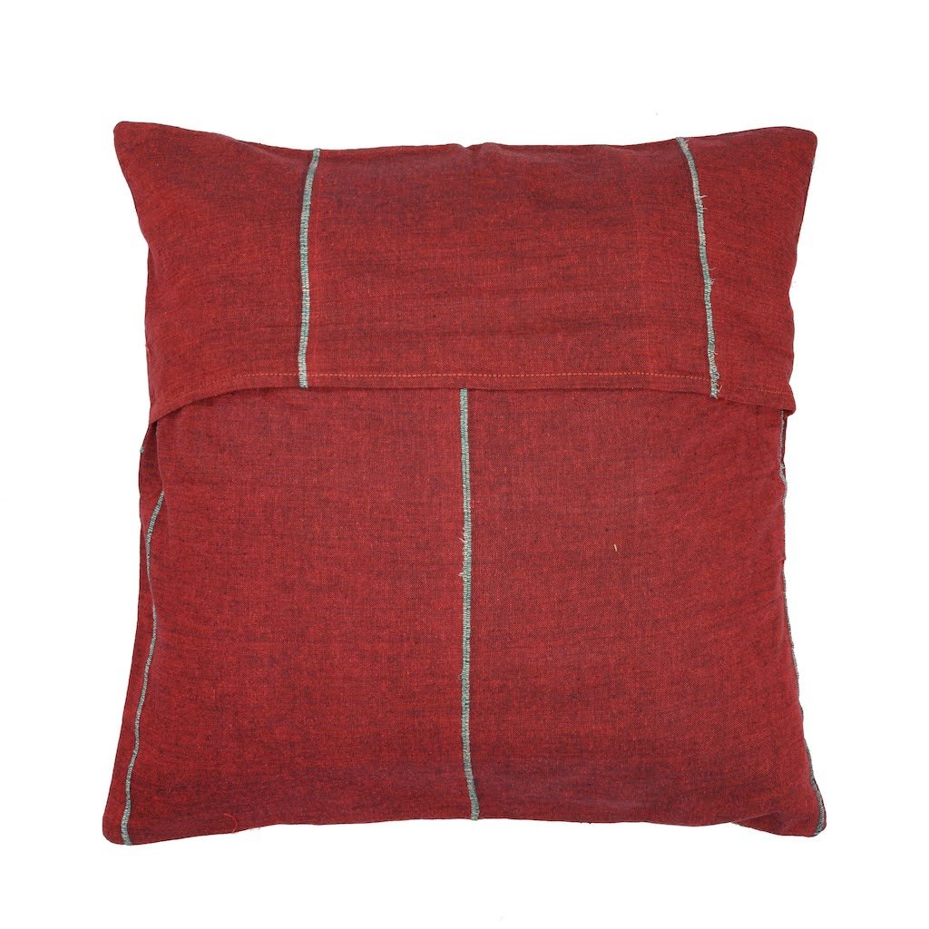 Maroon Yellow Kantha Cotton Sofa Cushion Cover | SHOBITAM