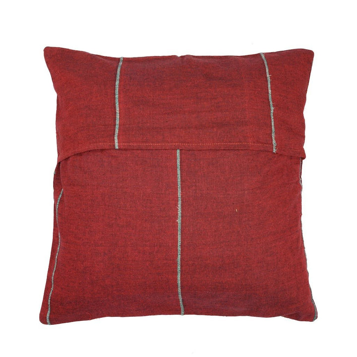Maroon Yellow Kantha Cotton Sofa Cushion Cover | SHOBITAM