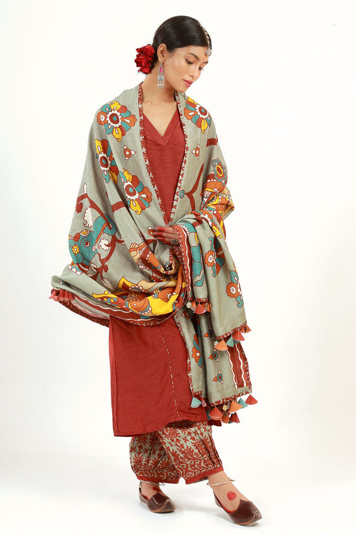 MAROON LAKSHMI SET + ISHWARI DUPATTA (set of 3 ) | SHOBITAM