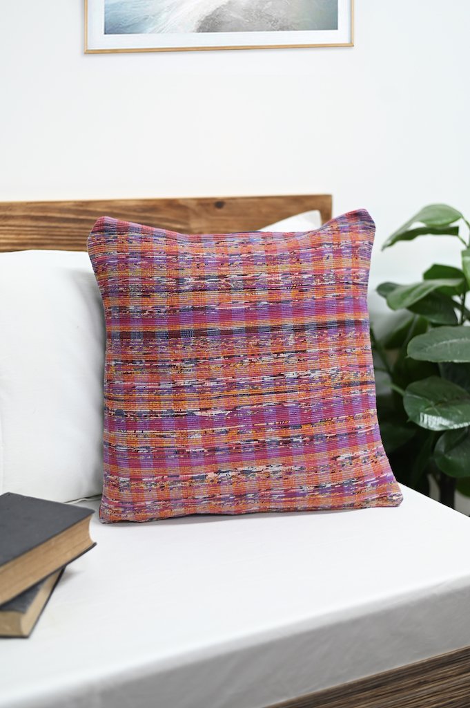 Mauve Red Checked Khesh Cotton Cushion Cover - Pack of 1 | SHOBITAM