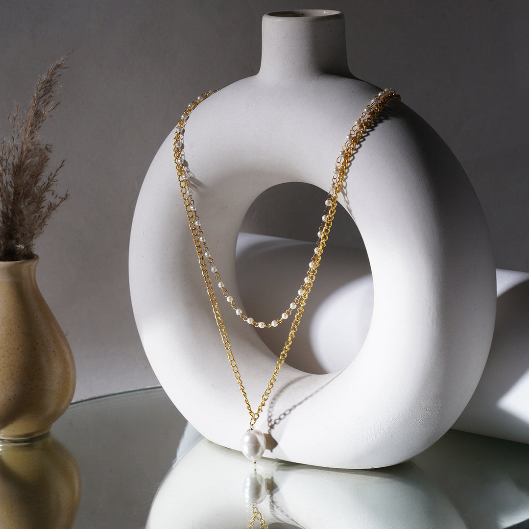 Layered Pearl and Gold Neckpiece | SHOBITAM