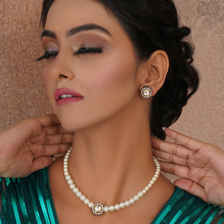 Kundan and Pearl Choker with Studs | SHOBITAM