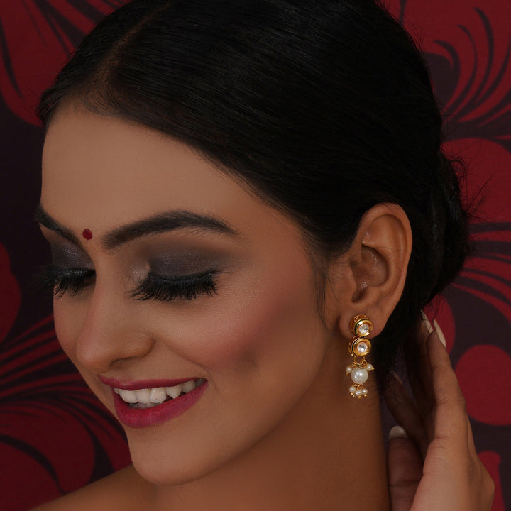 Women's Kundan Earrings with Pearl Drops | SHOBITAM