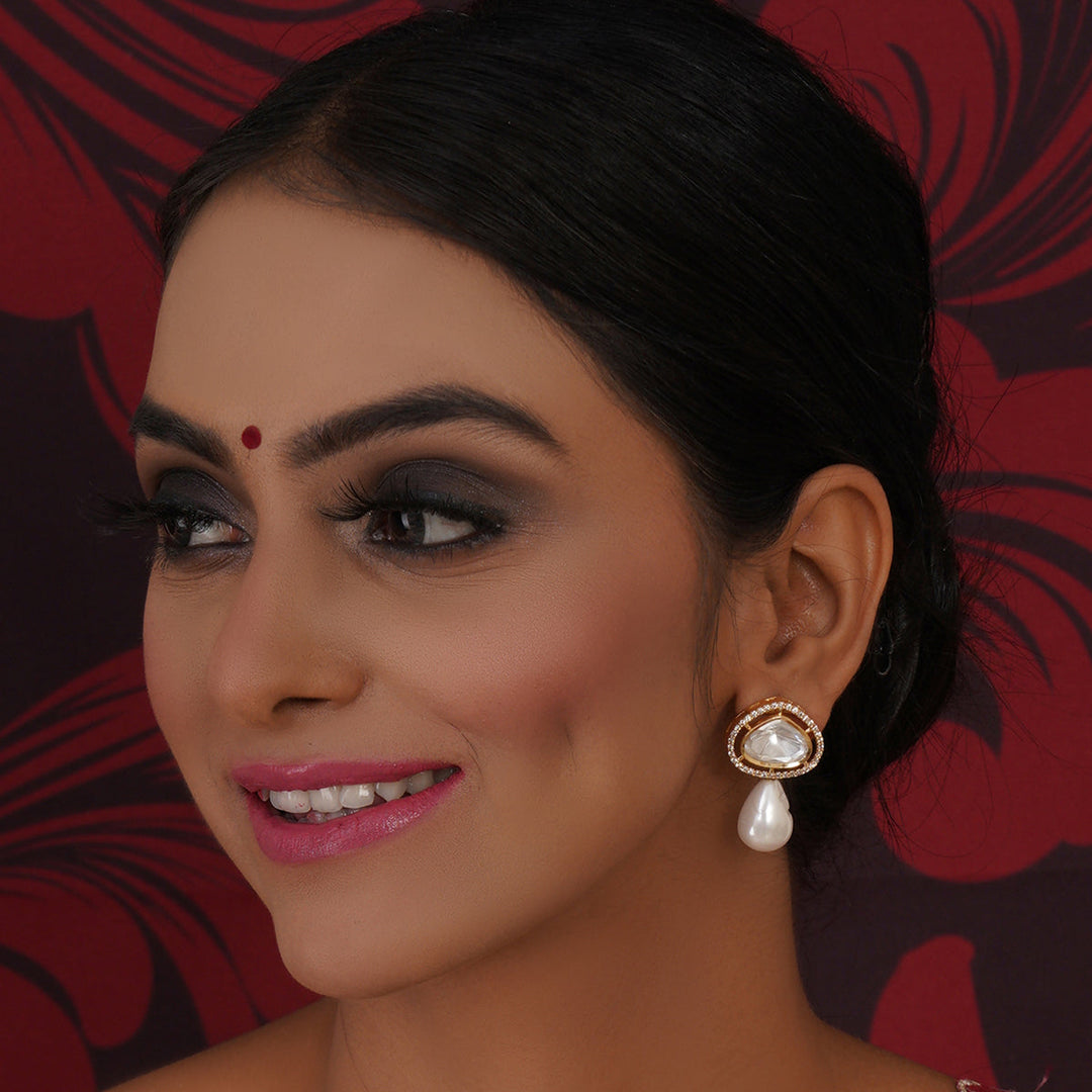 Kundan Studs with Pearl Drop | SHOBITAM