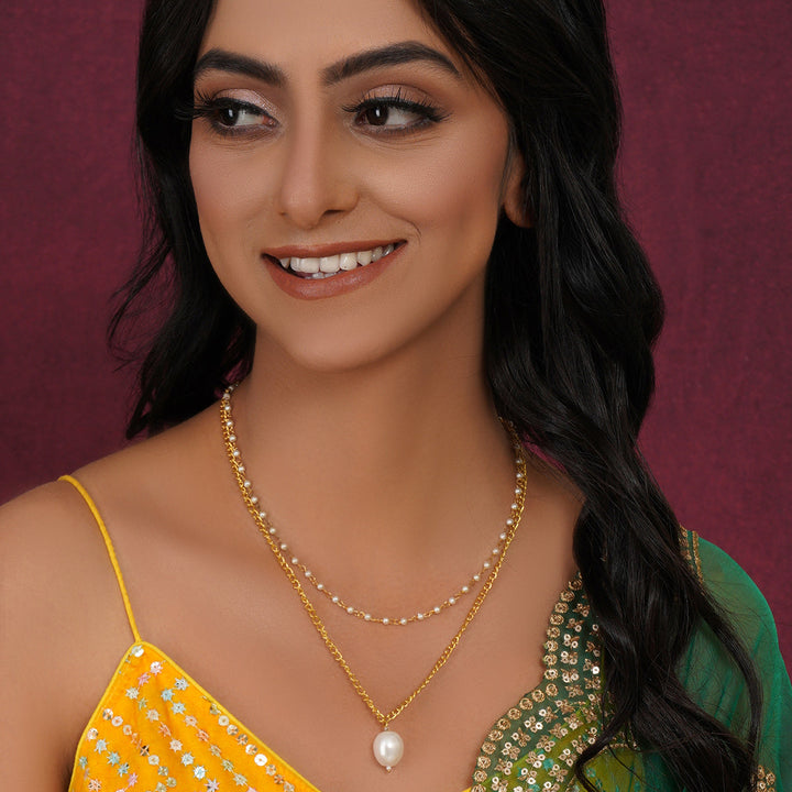 Layered Pearl and Gold Neckpiece | SHOBITAM