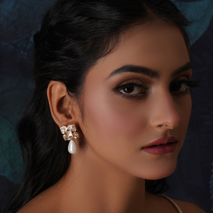 Kundan Studs with Pearl Drop | SHOBITAM