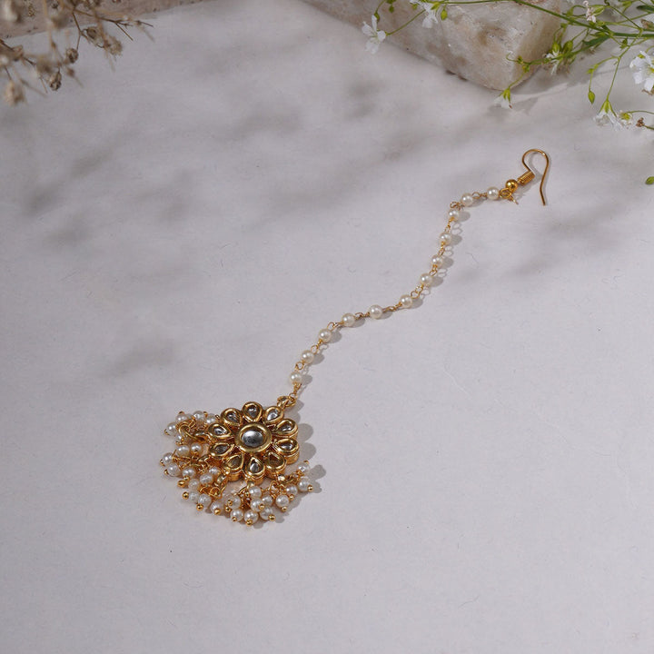 Women's Kundan & Pearl Drop Maang Tikka | SHOBITAM