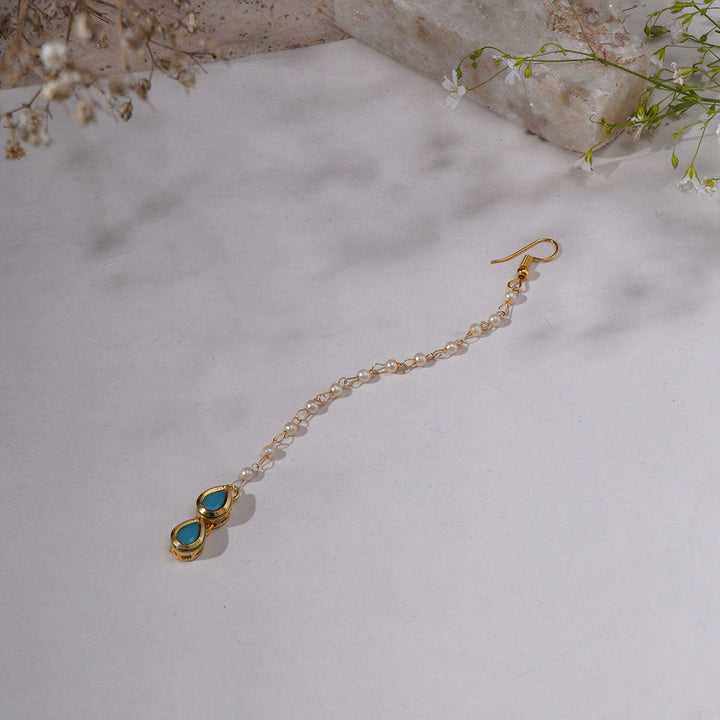 Women's Kundan Blue Stone Maang Tikka | SHOBITAM