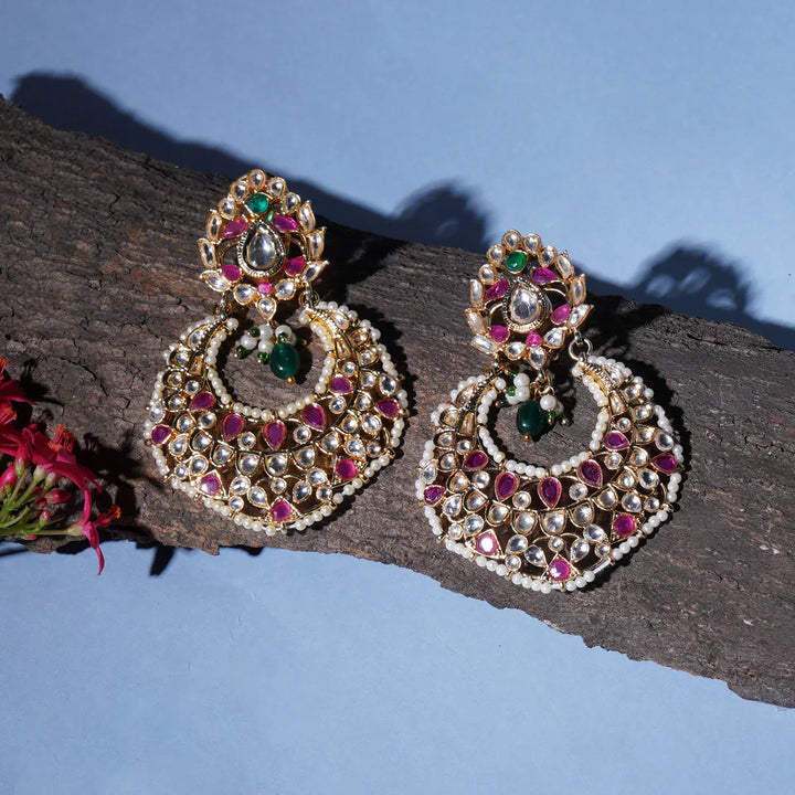 Golden Anti Tarnish Chain and Kundan Ear Chain - Earrings included | SHOBITAM