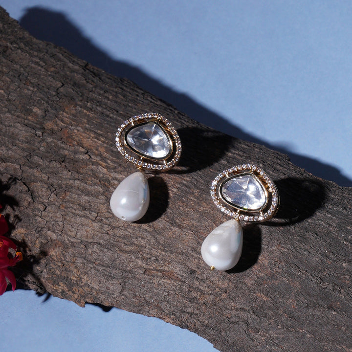 Kundan Studs with Pearl Drop | SHOBITAM
