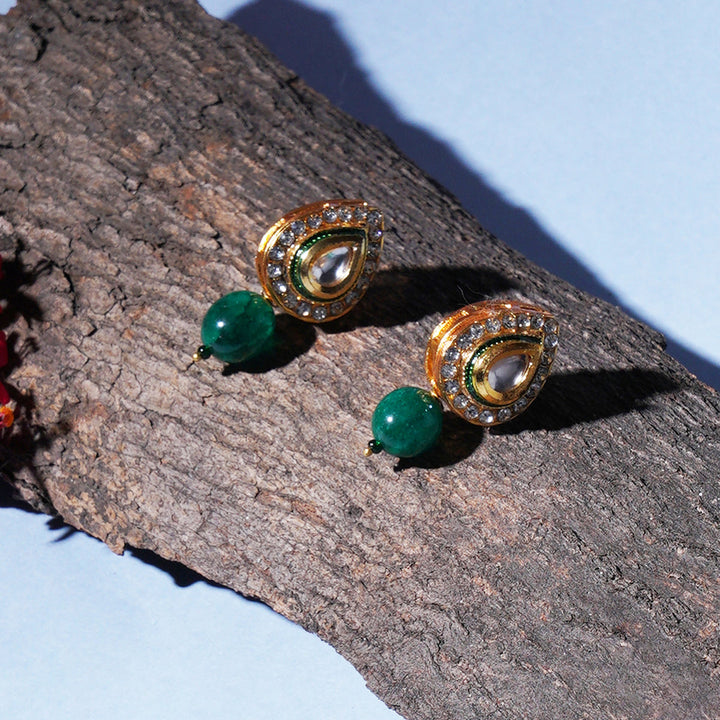 Emerald Stone Kundan Studs | SHOBITAM