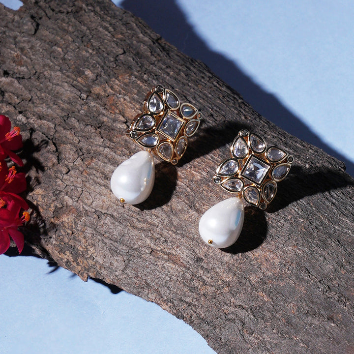 Kundan Studs with Pearl Drop | SHOBITAM