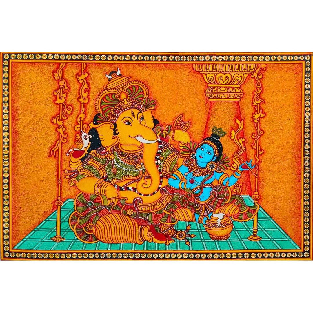 MURAL PAINTING GANESHA WITH KRISHNA 37*53 | SHOBITAM