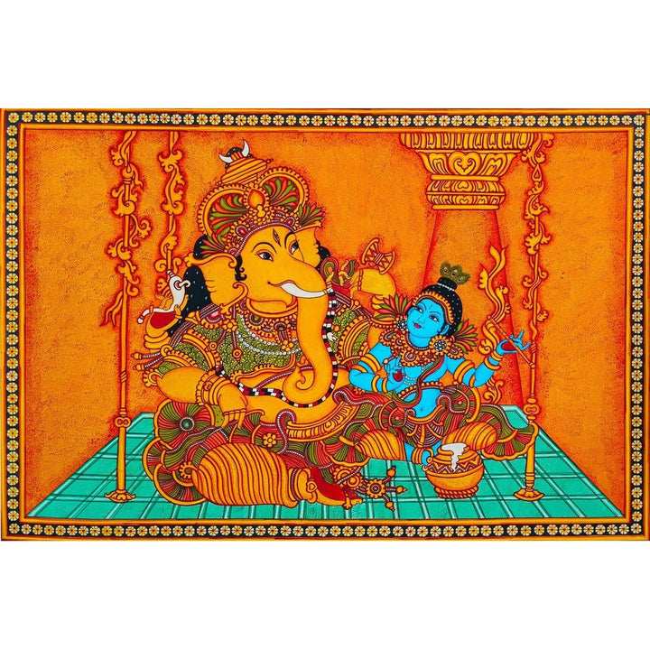 MURAL PAINTING GANESHA WITH KRISHNA 37*53 | SHOBITAM