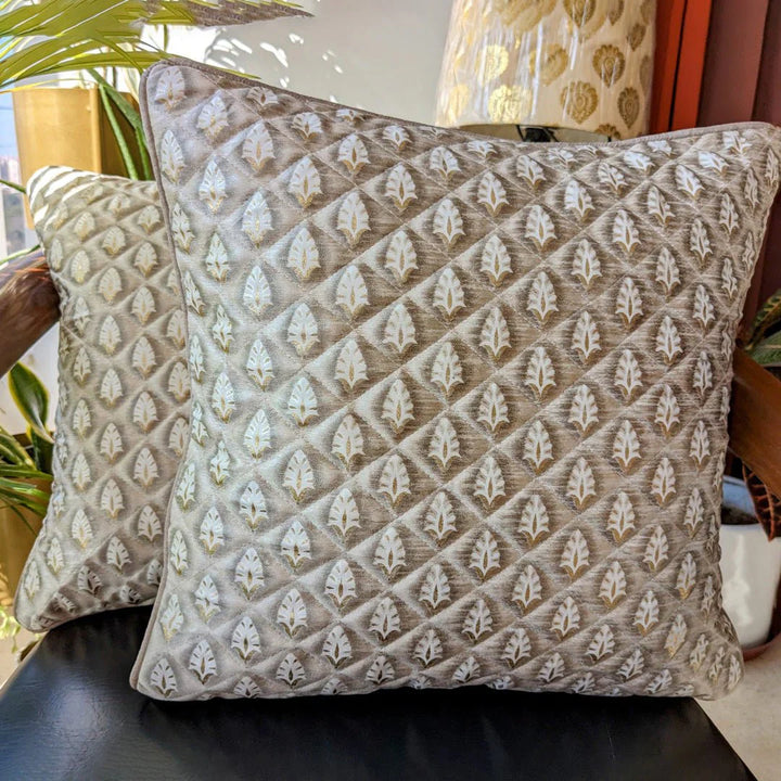 Daupe Damask Cushion Cover in Muted Taupe, 16" x 16", Pack of 2
