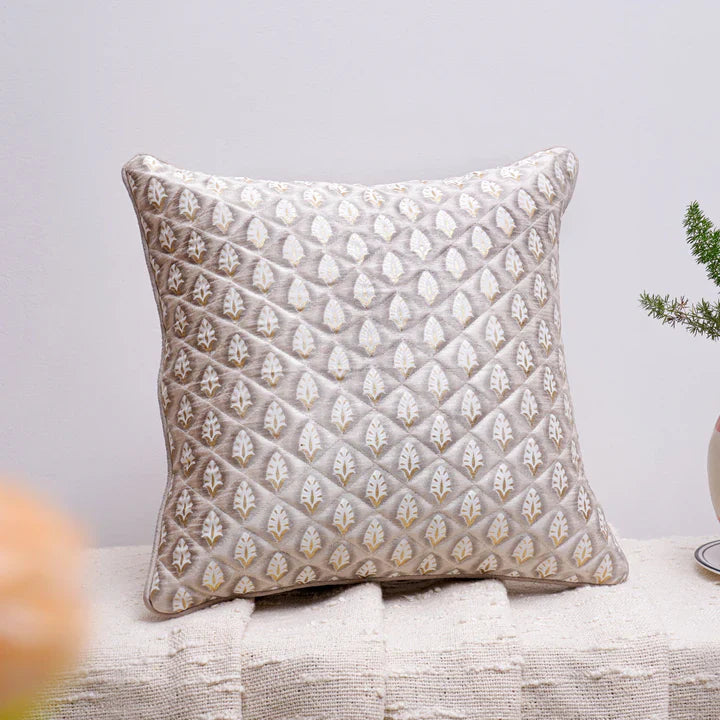 Daupe Damask Cushion Cover in Muted Taupe, 16" x 16", Pack of 2