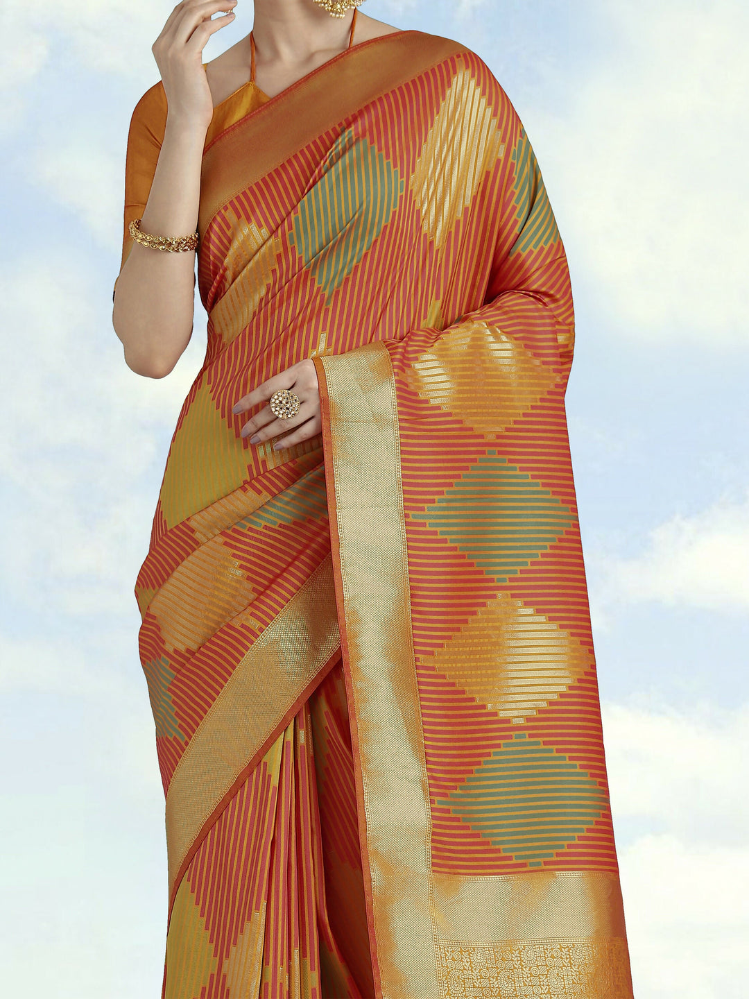 Orange Colour Banarasi Silk Zari Weaving Saree