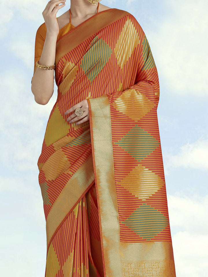 Orange Colour Banarasi Silk Zari Weaving Saree